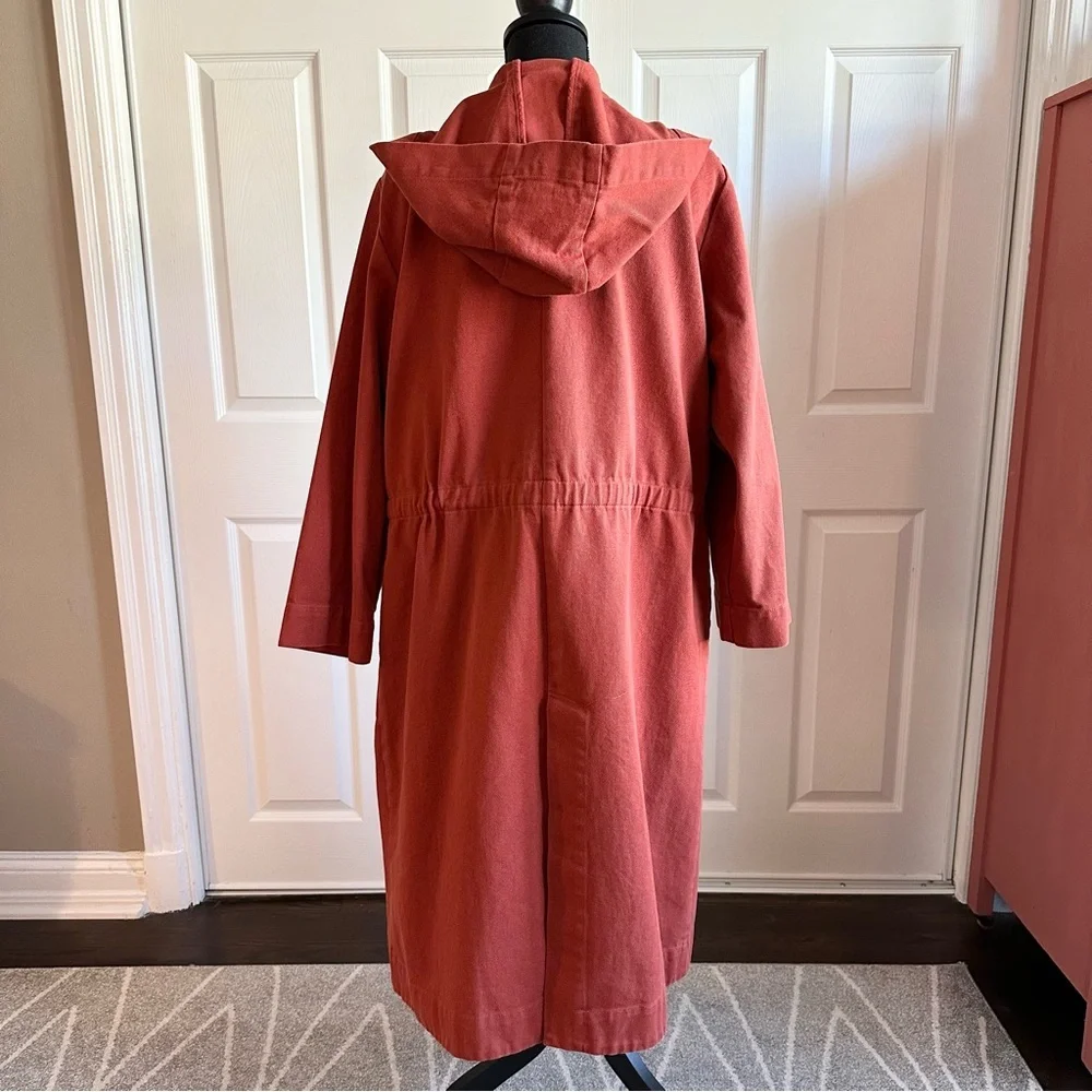 Ilana Kohn Muted Red Hooded Utility Trench Coat with Cinche Waist - Picture 4 of 7
